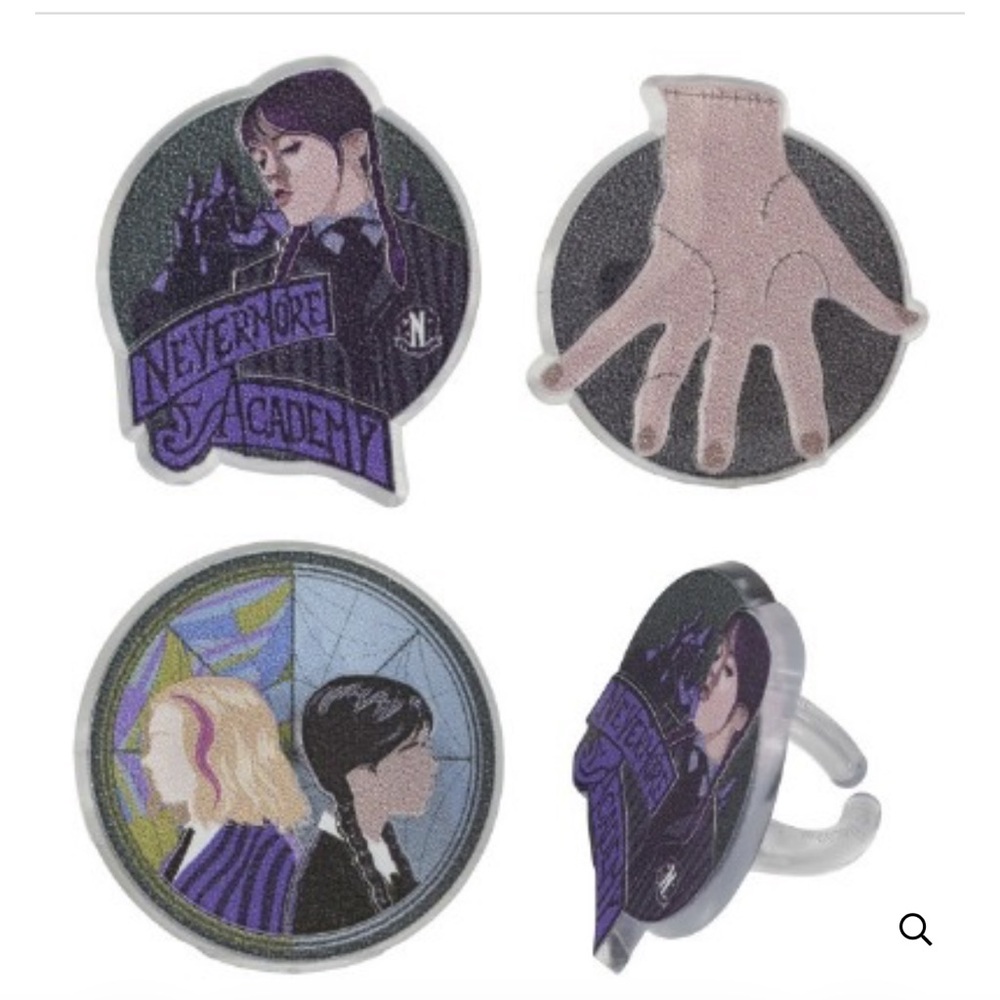 NWT Wednesday addams Cupcake cake topper rings halloween 
144 count